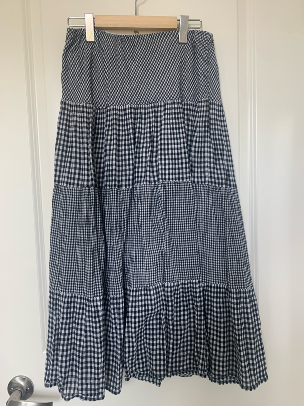 Chaps Black White Gingham Tiered Maxi Skirt Cottagecore Prairie Modest Cotton